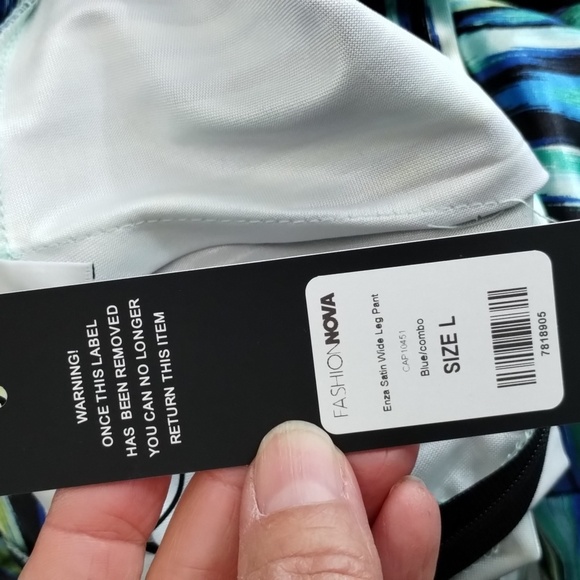 Fashion Nova Enza satin wide leg pant size large blue green combo zip back - Picture 6 of 8